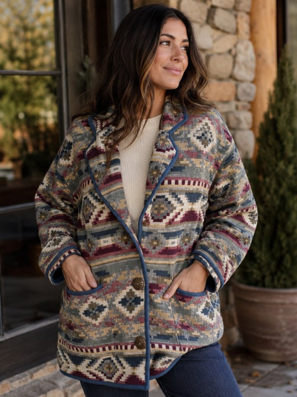 Vintage New Identity Southwestern Tapestry Jacket 3X Cotton Aztec Shacket Boho
